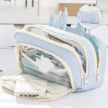 Пенал с 3 отделениями, большой вместимостью, застегивается на молнию, контейнер для ручек и маркеров фиолетовый