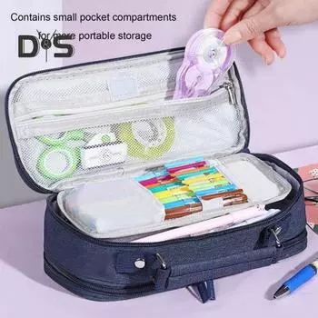 Пенал с 5 отделениями, большой вместимостью, застежкой-молнией, расширяемым основным отделением, органайзером для канцелярских принадлежностей Dual Layer серый