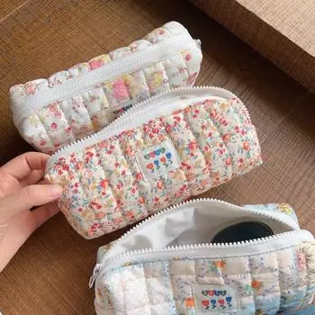 Пенал с цветочным принтом, корейская модная сумка-карандаш с цветком для студентов, большая вместительная холщовая сумка для хранения канцелярских принадлежностей, школьные принадлежности красный