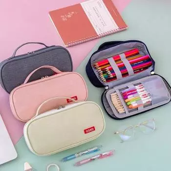 Пенал с двойной молнией, большой емкости, ручка из ткани Оксфорд, много отделений, карандаш синий