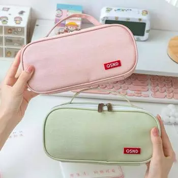 Пенал с двойной молнией, большой емкости, ручка из ткани Оксфорд, пенал для карандашей синий