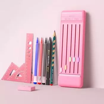 Пенал с гелевыми ручками, ластиком, линейками, многоярусным дизайном, легкий, портативный розовый