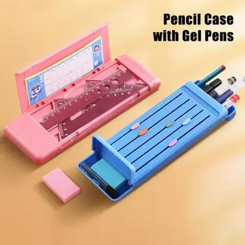 Пенал с гелевыми ручками, ластиком, линейками, многосекционным дизайном, легкий портативный органайзер для канцелярских принадлежностей розовый