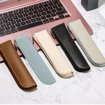 Пенал с гладкой молнией, вместительная вместительная сумка для ручек из искусственной кожи с большим отверстием для хранения канцелярских принадлежностей для девочек коричневый