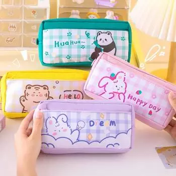Пенал с мультяшным рисунком, сумка для ручек, прочная гладкая сумка на молнии для хранения канцелярских принадлежностей для студентов, школы розовый