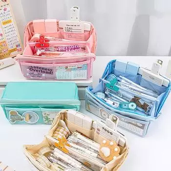 Пенал с призмой, сумка для ручек кремового цвета, большая вместительная плоская открытая сумка с несколькими карманами для хранения канцелярских принадлежностей