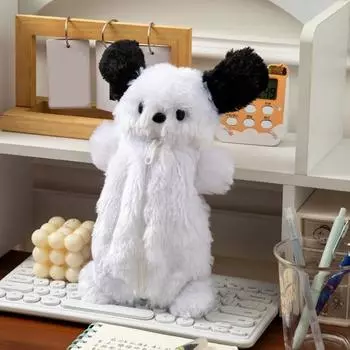 Пенал с рисунком щенка из плюшевого материала, большая емкость, пенал с застежкой-молнией, косметика