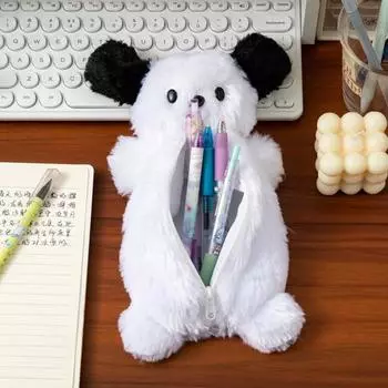 Пенал с рисунком щенка, плюшевый материал, большая вместимость, пенал с застежкой-молнией, органайзер для косметики и канцелярских принадлежностей