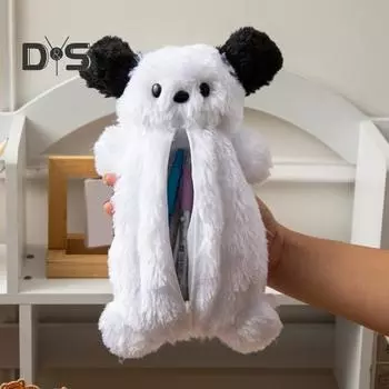 Пенал с рисунком щенка, плюшевый материал, большая вместимость, пенал с застежкой-молнией, органайзер для косметики и канцелярских принадлежностей, школьные принадлежности белый