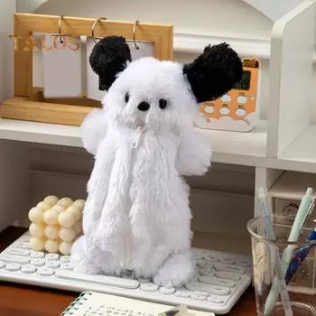 Пенал с рисунком щенка, плюшевый материал, большая вместимость, пенал с застежкой-молнией, органайзер для косметики и канцелярских принадлежностей, школьные принадлежности белый