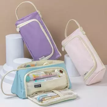 Пенал с ручкой, гладкая молния, полиэстер, дизайн отсеков, сумка для хранения канцелярских принадлежностей, школьные принадлежности светло-зеленый