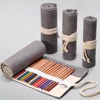 Пенал Школьные принадлежности для студентов Сумка для художественных ручек Чехол для холщовой ручки Рулон для макияжа Косметическая кисточка для хранения ручек Канцелярские принадлежности 12 Holes