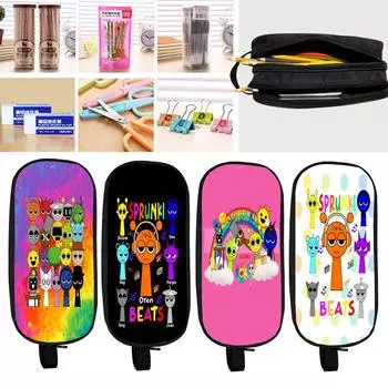 Пенал Sprunki Incredibox для студентов, двухслойный пенал для школьных принадлежностей с игрой в жанре ужасов, канцелярские принадлежности для детей, коробка для ручек 1