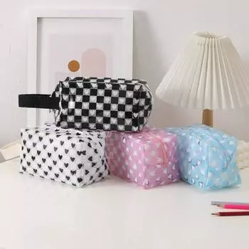 Пенал универсальный сердце клетчатый принт канцелярская сумка прозрачная сумка для хранения макияжа школьные путешествия белый