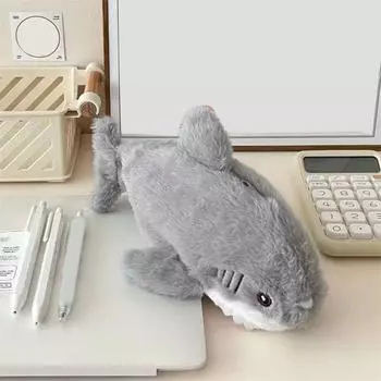 Пенал в форме акулы с застежкой-молнией, вместительная сумка для хранения канцелярских принадлежностей, утолщенный бархатный органайзер для принадлежностей для письма Fish