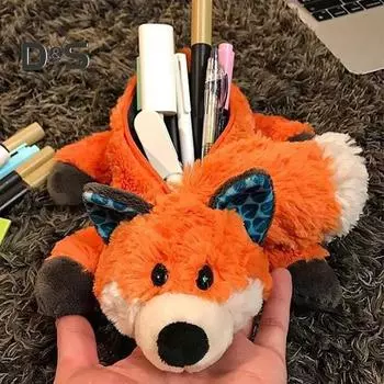 Пенал в форме мультяшной лисы, большая вместимость, сумка для канцелярских принадлежностей для школьников, застежка-молния, карандаши, маркеры, органайзер для косметики A