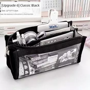 Pencil Case Large Capacity Primary School Student Junior High School Boy Cartoon Backpack Minimalist School Opening Stationery Case Pencil Box [Upgrade 6] Classic Black (about 80 pens)