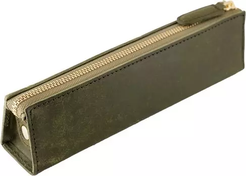 Pencil Case PB Zipper Pencil Case M Oliva Leather Italian Leather Slim Simple Slip-on (Green) IPV-5801