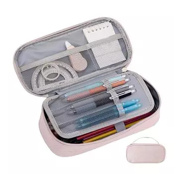 Pencil Case Pen Bag Pencil Holder Pouch Pen Case with Handle Stationary Storage Pouches Stationery Makeup Bag for Rubber Ruler Beige