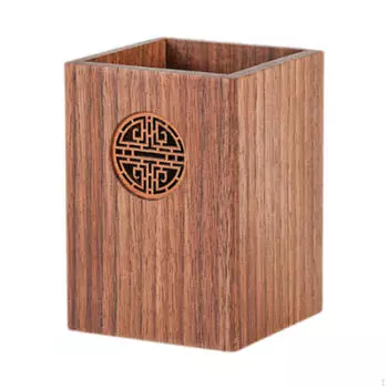 Pencil Cup and Makeup Brush Holder Wooden Container for Office Home Use Style A