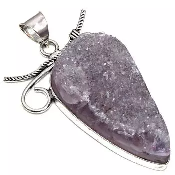 Pendant Amethyst Drusy Gemstone Mother Day Gift Silver Jewelry 2.5