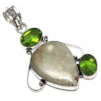 Pendant Amrican Jasper Peridot Gemstone Handmade Silver Jewelry 1.75