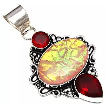 Pendant Austrelian Opal Garnet Gemstone Silver Jewelry 2.25