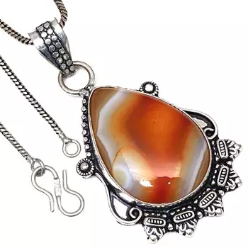 Pendant Banded Agate Gemstone Valentine Day Ethnic Silver Jewelry 2