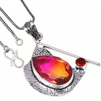 Pendant Bio Tourmaline Quartz Gemstone Handmade Antique Silver Jewelry 2