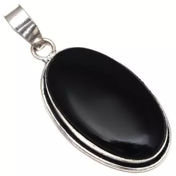 Pendant Black Obsedian Gemstone Mother Day Gift Silver Jewelry 2.25
