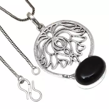 Pendant Black Spinal Gemstone Handicraft Valentine Day Silver Jewelry 2.25