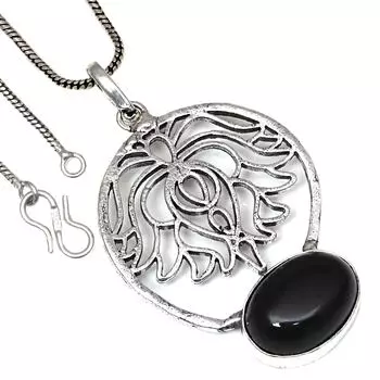 Pendant Black Spinal Gemstone Handicraft Valentine Day Silver Jewelry 2.25