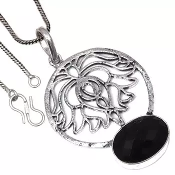 Pendant Black Spinal Gemstone Handicraft Valentine Day Silver Jewelry 2.25