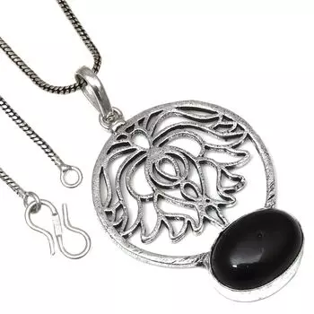 Pendant Black Spinal Gemstone Handicraft Valentine Day Silver Jewelry 2.25