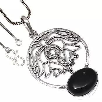 Pendant Black Spinal Gemstone Handicraft Valentine Day Silver Jewelry 2.5