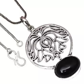 Pendant Black Spinal Gemstone Handicraft Valentine Day Silver Jewelry 2.25