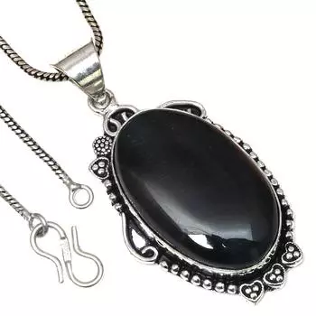 Pendant Black Tiger s Eye Gemstone Valentine Day Ethnic Silver Jewelry 1.5