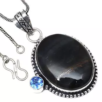 Pendant Black Tiger s Eye Tanzanite Gemstone Handmade Silver Jewelry 2