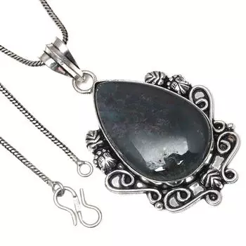 Pendant Blood Stone Gemstone Handicraft Valentine Day Silver Jewelry 2.25