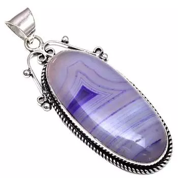 Pendant Blue Botswana Agate Gemstone Mother s Day Gift Silver Jewelry 2.5