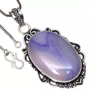 Pendant Blue Botswana Agate Gemstone Valentine Day Gifted Silver Jewelry 1.5