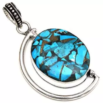 Pendant Blue Copper Turquoise Gemstone Gift For Her Silver Jewelry 2