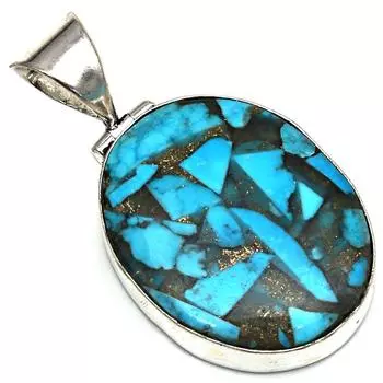 Pendant Blue Copper Turquoise Gemstone Gift For Her Silver Jewelry 1.75