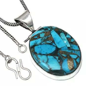 Pendant Blue Copper Turquoise Gemstone Handmade Antique 925 Silver Jewelry 1.5