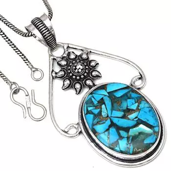 Pendant Blue Copper Turquoise Gemstone Handmade Ethnic Silver Jewelry 2.25