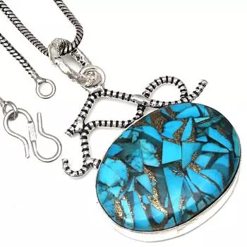 Pendant Blue Copper Turquoise Gemstone Handmade Ethnic Silver Jewelry 1.75