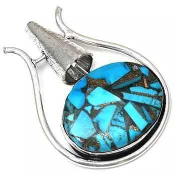 Pendant Blue Copper Turquoise Gemstone Handmade Ethnic Silver Jewelry 1.75