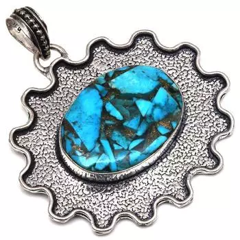 Pendant Blue Copper Turquoise Gemstone Mother Day Silver Jewelry 1.75