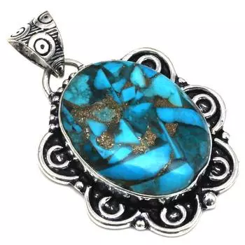 Pendant Blue Copper Turquoise Gemstone Silver Jewelry 1.75