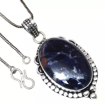 Pendant Blue Sodalite Gemstone Handicraft Valentine Day Silver Jewelry 2.25